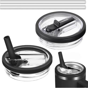 Imagem de Tampa preta à prova de vazamento de 850 g para acessórios Stanley Cup com canudo flip, 2 peças de substituição de tampa à prova de derramamento, tampa de copo sem derramamento para Stanley Quencher
