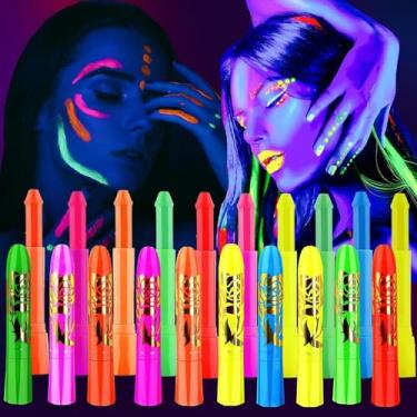 Imagem de ONMAY Bastão De Tinta Facial E Corporal Uv Neon - 10 Cores Que Brilham No Escuro Para Halloween, Festas Raves Maquiagem Reativa Não Tóxica Segura Pele Festivais Cosplay