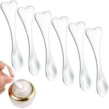 Imagem de Aswewamt Mini Espátula De Maquiagem Metal Com 6 Peças, Colher Massagem Facial Em Formato Coração, Creme Prateado Para Cuidados A Pele, Colheres Beleza Reutilizáveis, Aplicador Cosmético Misturar E A