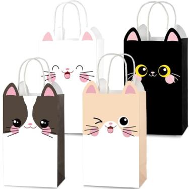 Imagem de 24 peças de sacos de presente de festa com tema de gato, sacos de presente de aniversário para gatinhos, fofos, saco de papel de aniversário com alças, lembrancinhas de festa para crianças, meninos
