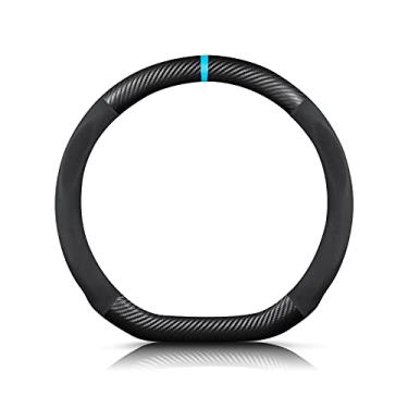 Imagem de Ergocar Capa de volante de couro PU em fibra de carbono e microfibra em forma de D antiderrapante protetor de volante de carro respirável absorvente de suor esportivo para diâmetro de 38 cm (15