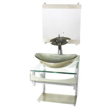 Imagem de Gabinete de vidro 40cm para banheiro curvado duplo pc cuba oval champa