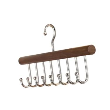 Imagem de DimyFew Cabide de cinto com 8 ganchos, organizador de cinto giratório de madeira para armário, suporte de cachecol para bolsa de chapéu