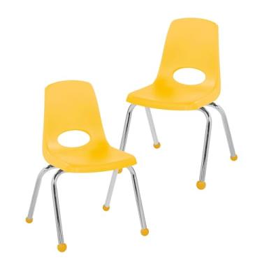 Imagem de Cadeira escolar empilhável de 35,5 cm, assento de estudante empilhável com pernas de aço cromado e deslizadores esféricos; para sala de aula, escola em casa ou espaço de aprendizagem - amarelo