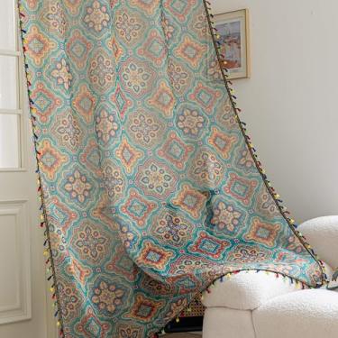 Imagem de Erbnaryx Cortinas transparentes geométricas azuis de 259 cm de comprimento, bordas com franjas e cortinas semitransparentes texturizadas, tratamentos de janela grande para sala de estar/quarto, 2