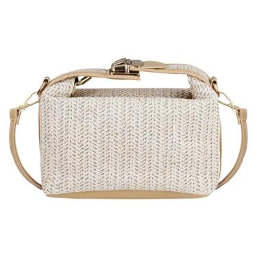Imagem de Andiker Bolsas transversais de palha para mulheres, bolsas pequenas femininas com alça ajustável removível para viajar na praia, Caqui, Moderno