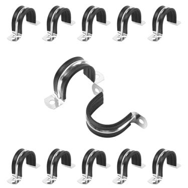 Imagem de JDHGSHL Alça rígida reforçada de 3,5 cm (1-1/10.2 cm), gancho de braçadeira de cabo de suporte em U de 2 furos, braçadeira isolada acolchoada de borracha, braçadeiras de correia de conduítes para