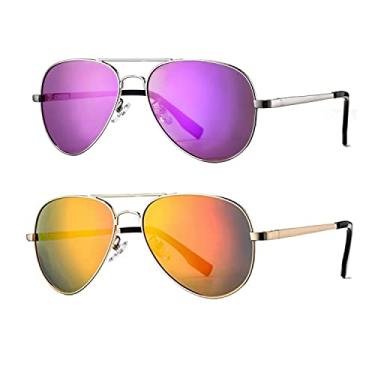 Imagem de Óculos de sol aviador polarizado para homens e mulheres, armação de metal leve com proteção UV400, Silver Frame/Purple Lens,gold Frame/Orange Lens, MM