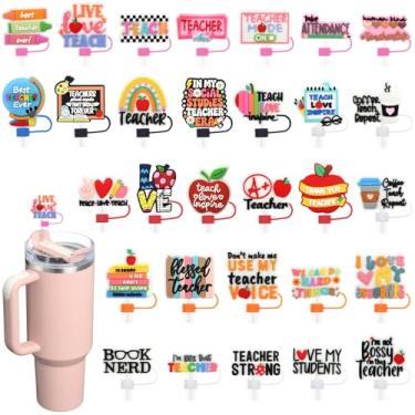 Imagem de Pacote com 30 tampas de palha de professor para copos, 10 mm bonito topo de palha de verão para copos Stanley acessórios presentes para lembrancinhas de festa