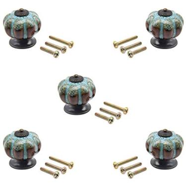 Imagem de Puxadores de cerâmica para armário de 40 mm, puxadores decorativos vintage, 5 peças, azul, puxador de cerâmica com orifício único, puxadores azuis para armário para gavetas, cozinha, armário, guarda-roupa, 15 parafusos 22/25/30 mm