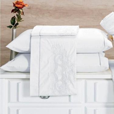 Imagem de Jogo De Lençol Queen Bordado 100% Algodão 4 Peças Topázio - Branco - V