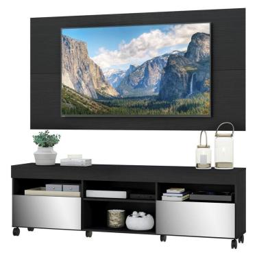 Imagem de Rack Com Painel E Suporte Tv 65" Com Rodízios E Espelho Londres Multimóveis V3350 Preto Preto
