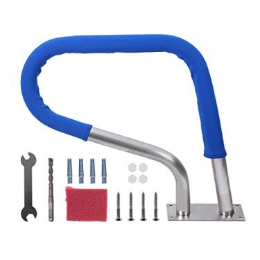 Imagem de Corrimão de piscina 76,2 x 56 cm trilho de escada de piscina 113 kg capacidade de carga 304 trilho de piscina à prova de ferrugem de aço inoxidável para piscina enterrada com tampa de aderência azul