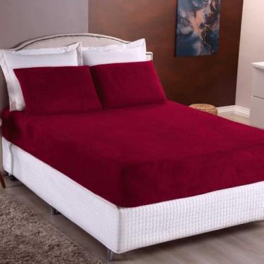 Imagem de Lençol De Plush 3 Peças Solteiro Casal Padrão Queen King COM ELÁSTICO A VOLTA TODA(Vinho,Queen 3 Peças)
