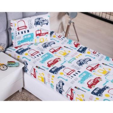 Imagem de Kit Jogo De Lençol Solteiro Com Elástico 2 Peças(Carros Antigos)