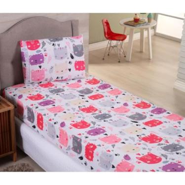 Imagem de Kit Jogo De Lençol Solteiro Com Elástico 2 Peças(Gatinhos Rosa)