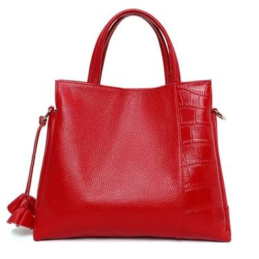 Imagem de AIDRANI Bolsa feminina de couro genuíno com estampa de crocodilo com bolsa transversal de um ombro único de couro bovino de grande capacidade, Vermelho