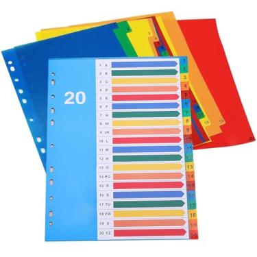 Imagem de Pacote com 20 divisórias de fichário, separadores de pasta A4 coloridos, organizados e estruturados para funcionários de escritório e estudantes (20 cores)