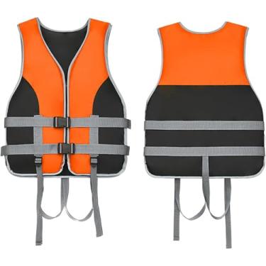 Imagem de Colete de natação salva -vidas: colete de flutuação de água de verão fivela ajustável para adultos crianças natação treinamento de pesca paddle tard,M,Orange
