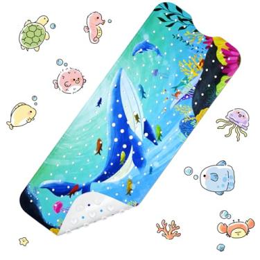 Imagem de Vanleonet Tapete de banho para bebês para crianças, 101 x 40 cm, tapete de banheira extra longo, antiderrapante, tapete de banho infantil antiderrapante para banheira com ventosas e orifícios de