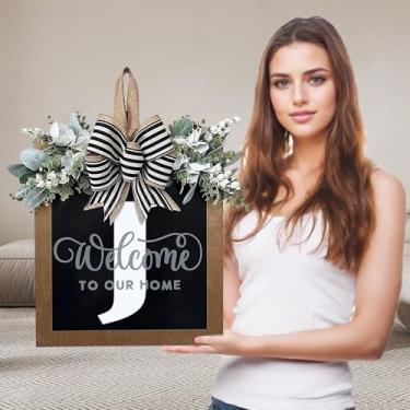 Imagem de Guirlanda ultra grande com sobrenome de 35,5 cm para porta da frente o ano todo com 26 letras iniciais, guirlanda de eucalipto para todas as estações, guirlanda de eucalipto e grinaldas de arco para