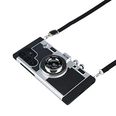 Imagem de Awsaccy Capa de celular com câmera para Samsung Galaxy S24 Ultra 5G 6,8 polegadas capa de fotografia vintage linda 3D legal design exclusivo capa de silicone com cordão removível no pescoço para