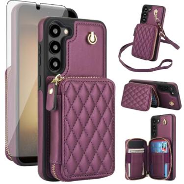 Imagem de Capa de celular para Samsung Galaxy S23 5G carteira de celular com protetor de tela de vidro temperado alça transversal de pulso com bloqueio de RFID suporte de cartão S 23 23S GS23 G5 SM-S911U 6,1