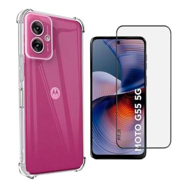 Imagem de Kit Capa Capinha + Película 3D para Moto G55 | Anti-Impacto | Transparente | Proteção Total | Case Air Anti Impacto Transparente + Película De Vidro Temperado 3d Resistente