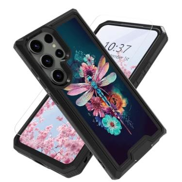 Imagem de Capa para Samsung Galaxy S24 Ultra com protetor de tela, resistente, à prova de choque, à prova de quedas, 2 em 1, capa protetora robusta para Samsung S24 Ultra 6,8 polegadas, linda libélula