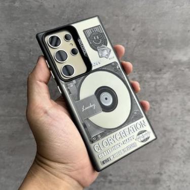 Imagem de YOGISU Capa de celular fosca com revestimento para toca-discos Samsung S21UltraRetro (para Samsung S21Ultra/CD preto)