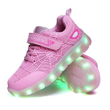 Imagem de Tênis infantil YUNICUS com luz LED Flash com carregador USB no cabedal de aranha para meninos e meninas, Pink/White, 8 Toddler