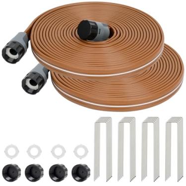 Imagem de LINEX Mangueira de imersão para irrigação de 9 metros, pacote com 2 para jardim, mangueira de irrigação com furos, sistema de irrigação de alta eficiência para gramado e jardim com grampos