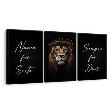 Imagem de Quadros Decorativos Leão Coroa Nunca Foi Sorte Sala Moldura (Com Vidro, Moldura Preta, 60x80)