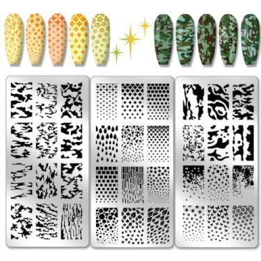 Imagem de PH PandaHall Placa De Carimbo Unha Com Textura 3 Peças, Estênceis Camuflagem, Gradiente, Padrão Geométrico, Carimbos Aço Inoxidável, Impressão Para Design Artístico, Manicure, Salão Beleza