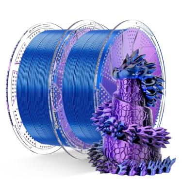 Imagem de Chitu Systems Conjure Filamento PLA de seda tricolor, preto, azul, roxo, diâmetros de 1,75 ± 0,02 mm, filamento de impressora 3D 2 x 1 kg, pacote de 2 kg