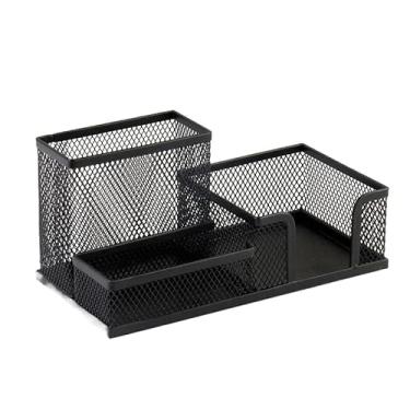 Imagem de Porta Lápis + Porta Treco Organizador de Mesa de Escritório Kit caneta metal aramado (preto/1pçs 3divisorio-M)