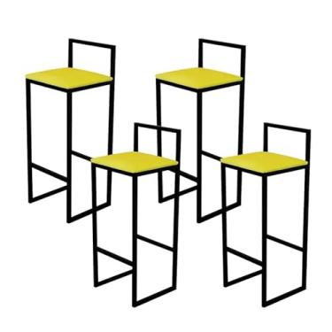 Imagem de Jogo 4 Banqueta Alta Cozinha Bar Balcão Bistrô Industrial Preta Estofado Amarelo