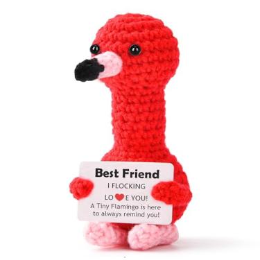 Imagem de JsqFogey Mini Crochet Flamingo Gift - Handmade Flamingo Crochet for Mom, Women, Daughter, Sister, Friend - Birthday, Graduation - Emotional Support Animal, Cute Home Decor