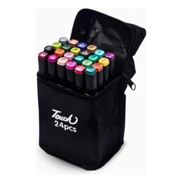 Imagem de Kit Canetinhas Coloridas Dupla Ponta 24 Cores  Estojo Escolar - Touch