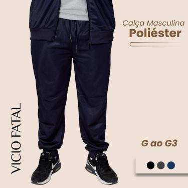Imagem de Calça Masculina Poliéster Plus Size Barra Canelada Slim Nylon-Masculino