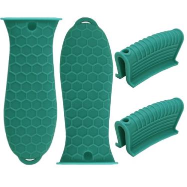 Imagem de HARSKIYER Capa de cabo de ferro fundido, pacote com 4, suportes de alça de panela de material resistente ao calor, manga antiderrapante para frigideiras de ferro fundido, frigideiras de metal, grelhas