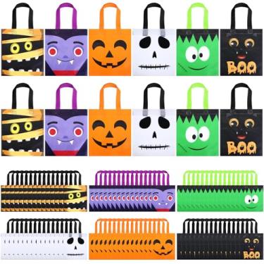 Imagem de Ribbonlic 240 peças de sacolas de lembrancinhas de festa de Halloween, sacolas de doces com alças, embalagem de presente reutilizável não tecida para suprimentos de festa de Halloween