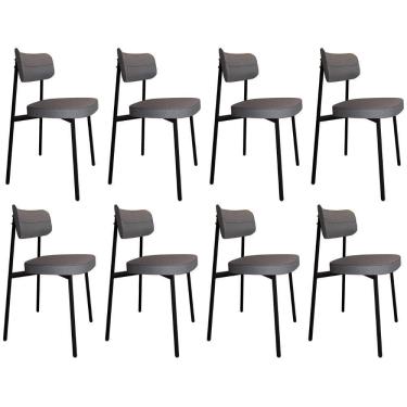 Imagem de Cadeira De Jantar Estofada Kit 8 Ella M25 Linho Cinza - Mpozenato