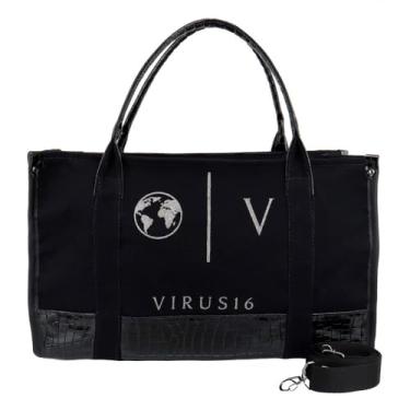 Imagem de Bolsa Tote Bag Feminina Lona Com Alça Fixa e Tranversal Removível Fechamento Zíper Detalhe Croco Tamanho:Único;Cor:Preto;Gênero:Feminino;Departamento BS:Esporte