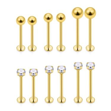 Imagem de Ftovosyo 12 peças 14G 16G Joia piercing bochecha aço inoxidável anéis de ondulação labret língua longa barra piercing corporal joias para mulheres homens comprimento da barra 14 mm-19 mm, Metal