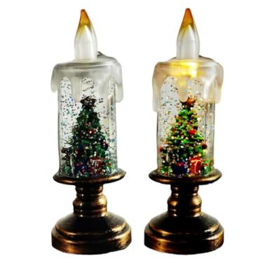 Imagem de Velas sem chamas operadas a pilha, globo de neve de Natal, flocos de neve flutuantes ativados por água, LED cintilante realista para paisagens de mesa, casamentos e decoração de casa de férias (árvore