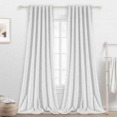 Imagem de Cortinas blecaute 100% linho para quarto de 300 cm de comprimento, cortinas de sala de estar com aba traseira/bolso do varão, cortinas blackout texturizadas com isolamento térmico de 2 painéis, 127 cm