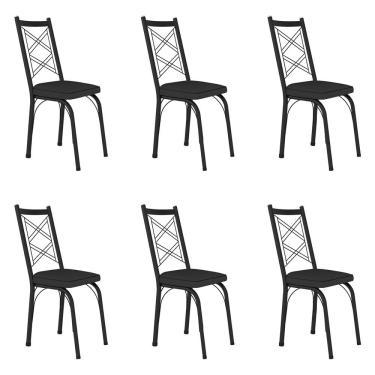Imagem de Kit 6 Cadeiras de Cozinha Delaware Corino Preto Pés de Ferro Preto - Pallazio