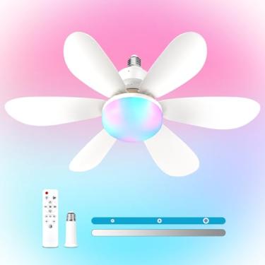 Imagem de AHXIAOZN Ventilador de luz com controle remoto, parafuso E26/E27 pequeno ventilador de teto com luz regulável, 3 velocidades, para garagens e salas pequenas (modo branco + RGB)