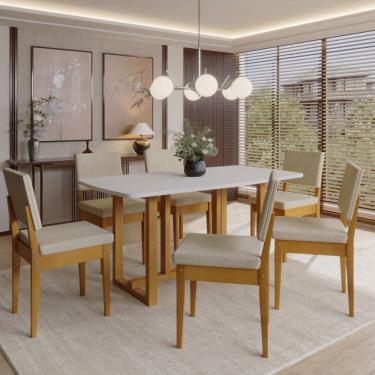 Imagem de Conjunto para Sala de Jantar Filadélfia Tampo Oval 170cm com 6 Cadeiras Madeira Maciça Miami Cerejeira/ Palha / Off White